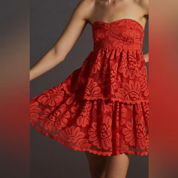 ✨ Maeve By Anthropologie Tiered Lace Mini Dress | Removable Spaghetti Straps - Picture 2 of 12